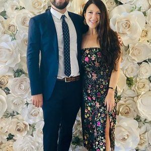 Lulu's Black Satin Floral Jacquard Strapless Midi Dress - Size M